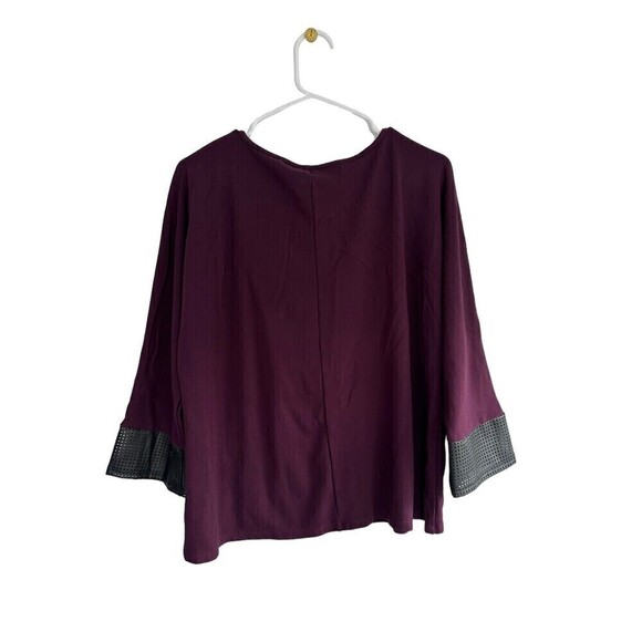 ANNE KLEIN Womens Grape Purple Blouse 3/4 Sleeves Leather Trim  Sz M Career Top - Picture 2 of 2